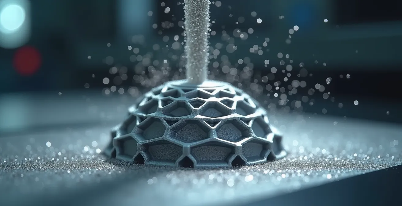 Dettaglio macro di componente complesso realizzato con stampa 3D industriale