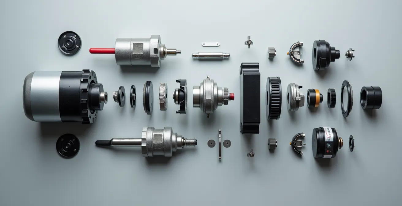 Vista esplosa sistema drive motore encoder con punti di test evidenziati