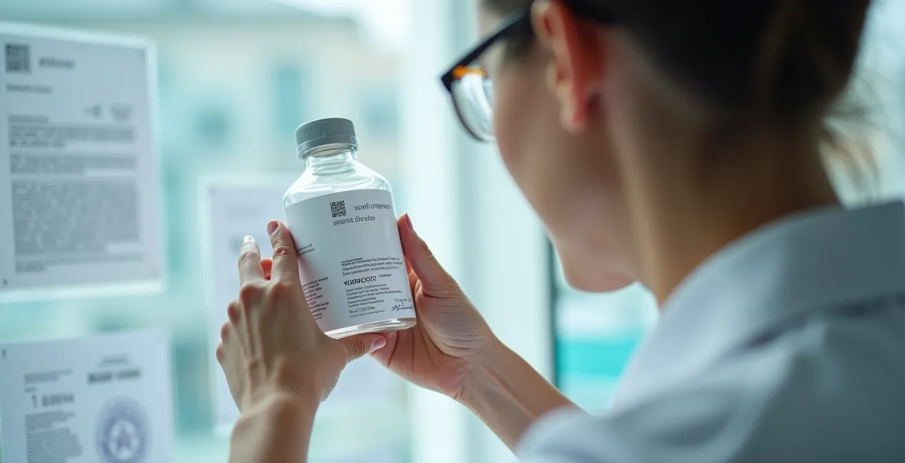 Packaging con etichette di certificazione ambientale in primo piano