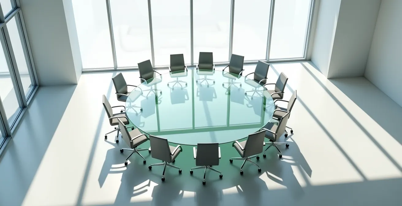 Composizione simbolica di governance etica aziendale con elementi di trasparenza e responsabilità